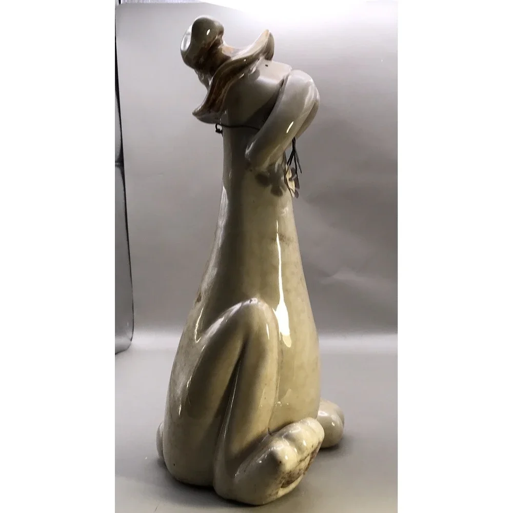 Stoneware Pottery Bunny Rabbit Figurine Wearing A Hat - Natural Color - 10